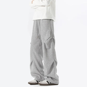 Mens Casual Pants Loose Fit Joggers Patchwork Pleated Trousers Trendy Elastic Waist Outdoor Sports Streetwear Hip Hop Trousers